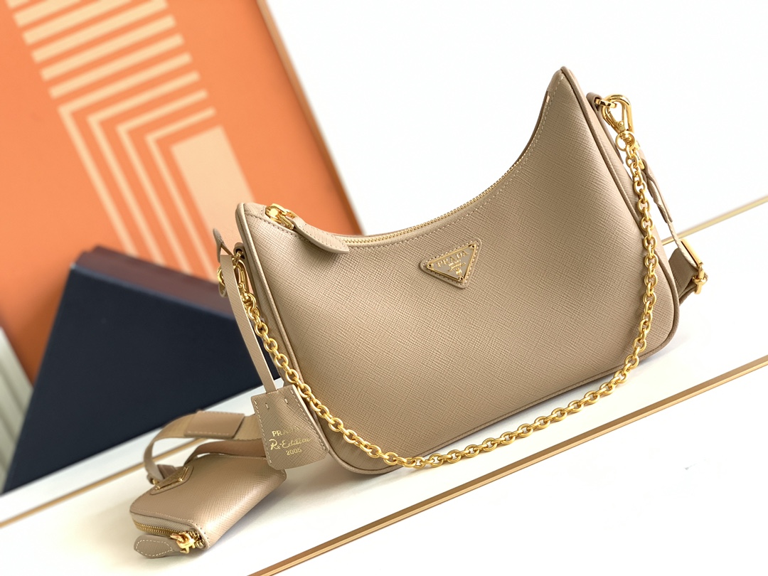 Prada (New version) 2025 popular upgraded version baokuanqnylon Hobo handbag/underarm bagOriginal cross patternDetachable P home Re-Edition 2005