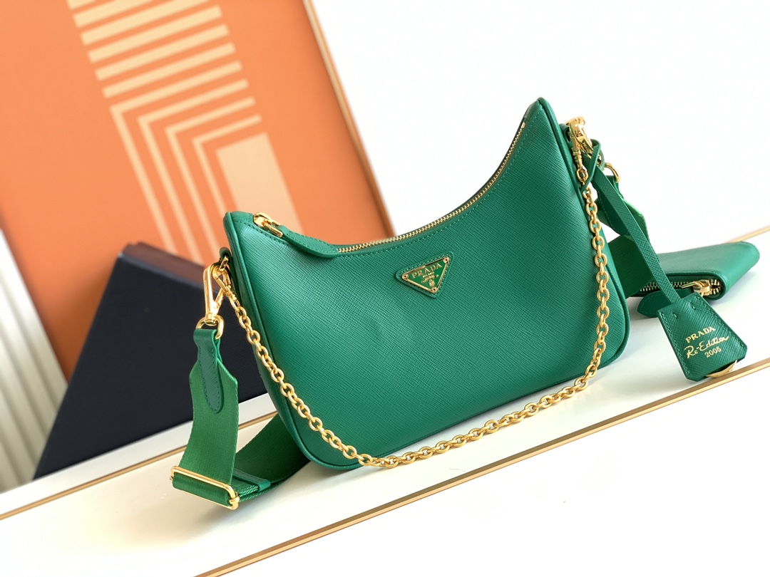 Prada (New version) 2025 popular upgraded version baokuanqnylon Hobo handbag/underarm bagOriginal cross patternDetachable P home Re-Edition 2005