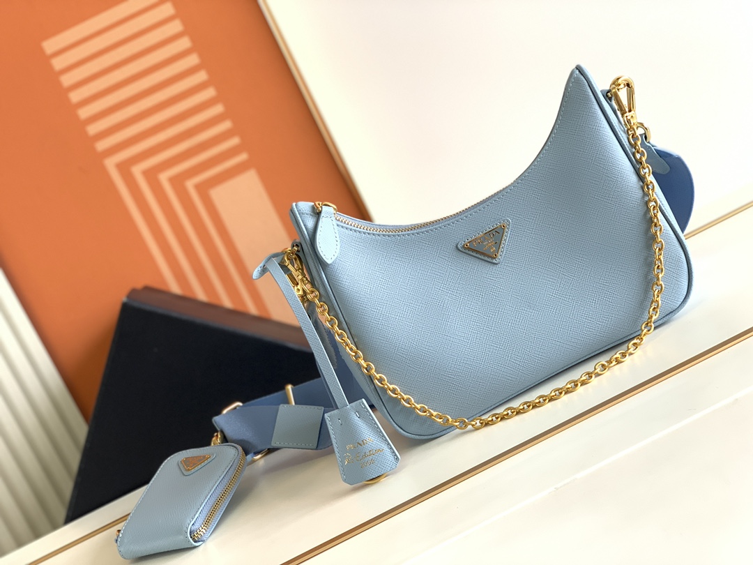 Prada (New version) 2025 popular upgraded version baokuanqnylon Hobo handbag/underarm bagOriginal cross patternDetachable P home Re-Edition 2005