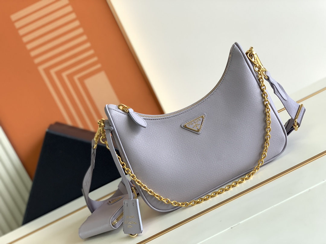 Prada (New version) 2025 popular upgraded version baokuanqnylon Hobo handbag/underarm bagOriginal cross patternDetachable P home Re-Edition 2005