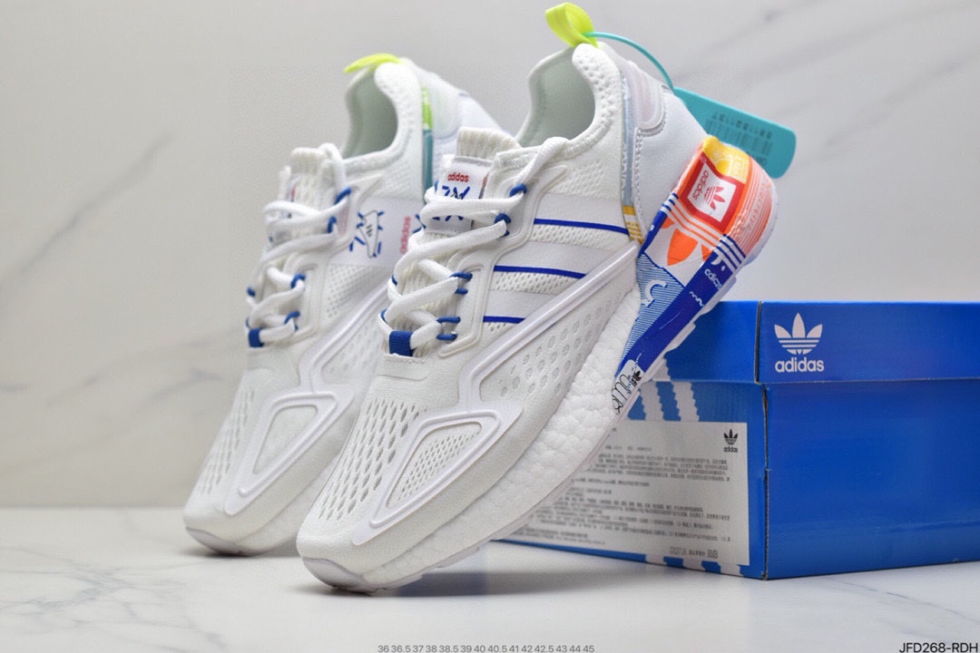 Adidas cushioning running shoes Yi Yang Qianxi same style Adidas Originals ZX 2K Boost new popcorn cushioning casual sports running shoes FZ3323