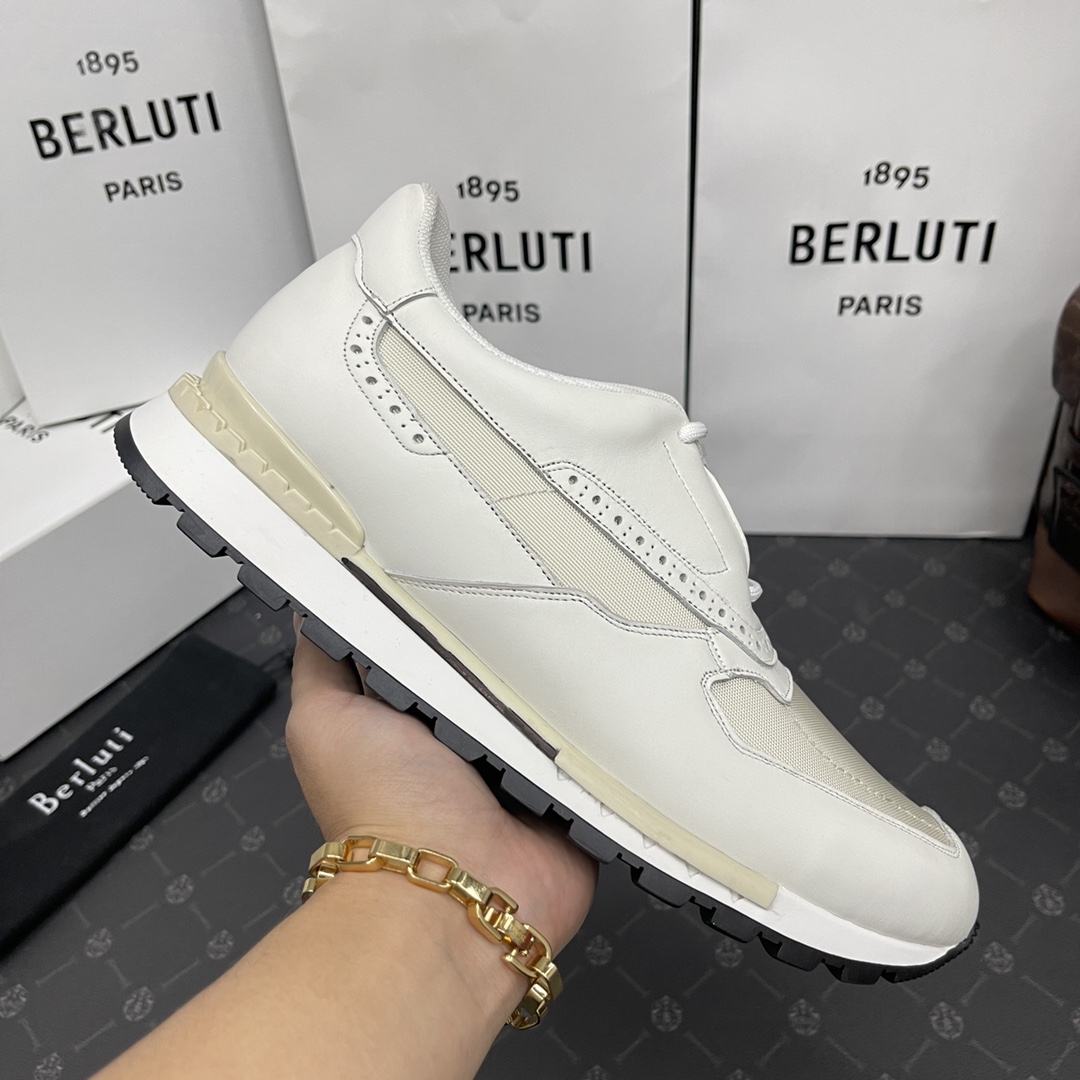 Berlut*布鲁提升级版第三代私模大底RunTrackTorino绒面小牛皮运动鞋经典拼接撞色男士休闲