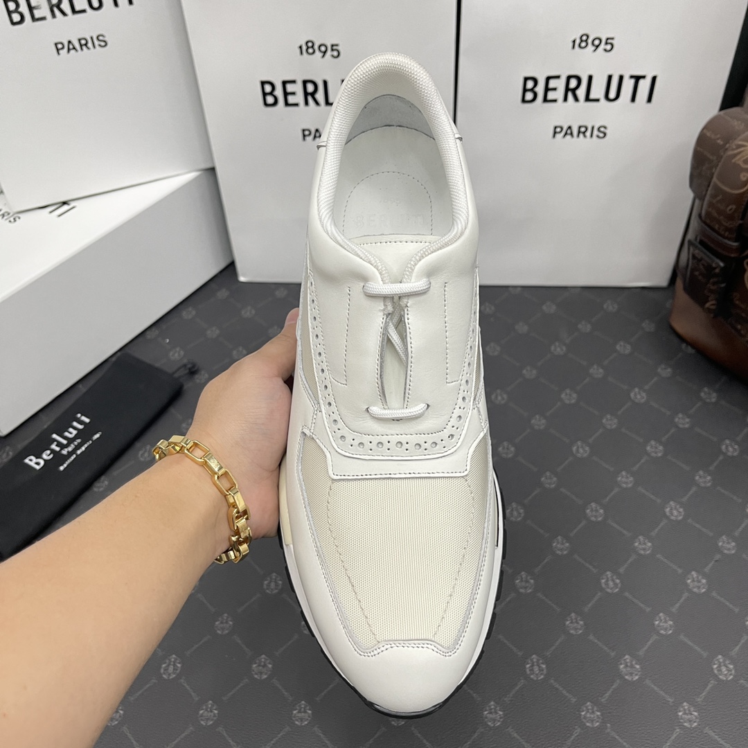 Berlut*布鲁提升级版第三代私模大底RunTrackTorino绒面小牛皮运动鞋经典拼接撞色男士休闲