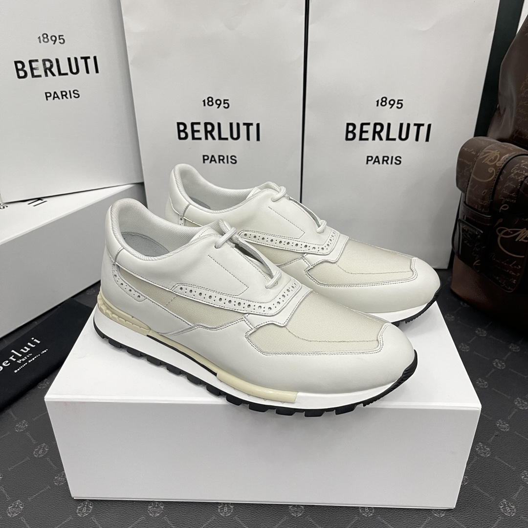 Berlut*布鲁提升级版第三代私模大底RunTrackTorino绒面小牛皮运动鞋经典拼接撞色男士休闲