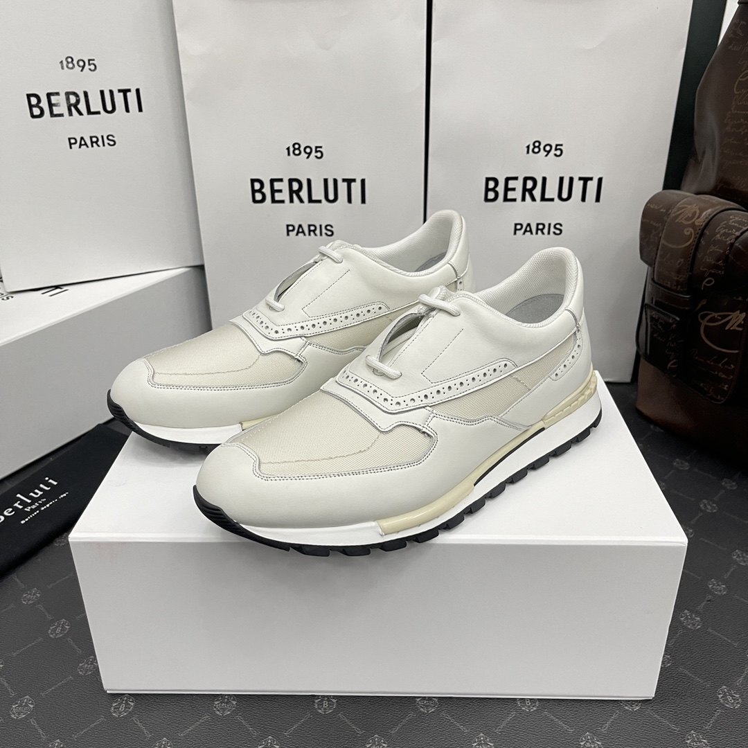 Berlut*布鲁提升级版第三代私模大底RunTrackTorino绒面小牛皮运动鞋经典拼接撞色男士休闲