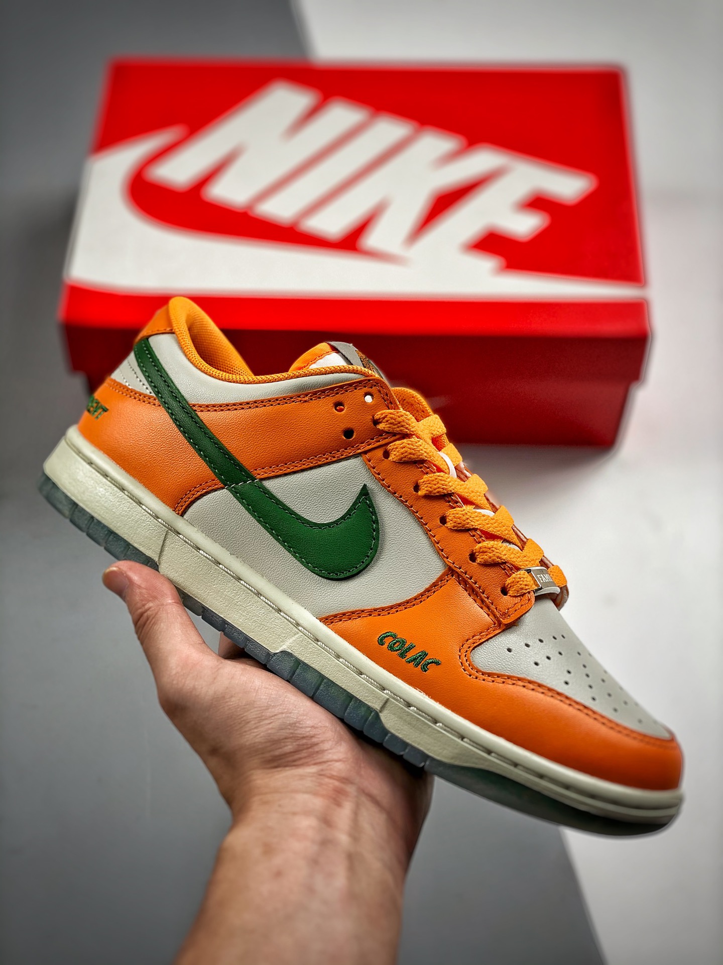 -3 NIKE SB Dunk low FAMU edición conjunta naranja y verde con serpiente, fabricado por una gran fábrica original, muy r…