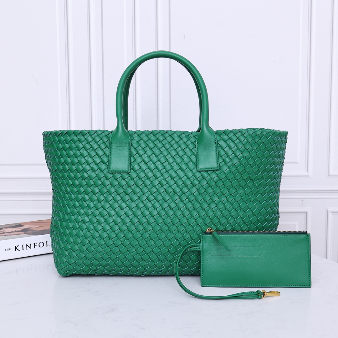 Lambskin Woven Basket Shopping Bag Tote with Small Card Holder