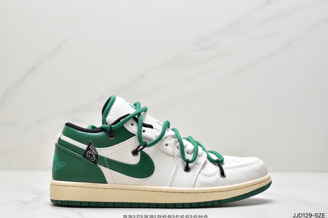 130 Nike Air Jordan 1 Low”Beige/Green/Happy Smile” 米白深绿微笑绑绳DC0774-850