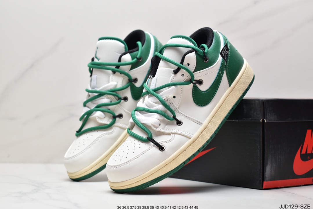 130 Nike Air Jordan 1 Low”Beige/Green/Happy Smile” 米白深绿微笑绑绳DC0774-850