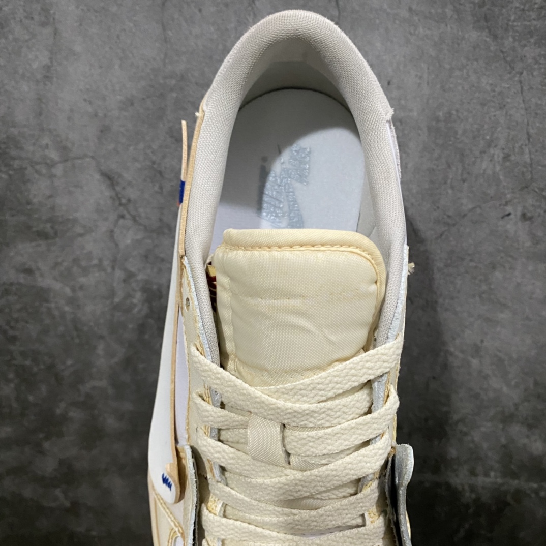 图片[9]-Off-White x Nike Air Jordan 1 Low OG\”GOAT LOWS\”OW氧化米白灰橙 CZ0775-100 正确氧化版 原楦原纸版数据开发版型 采用头层皮革鞋面材质(正确带氧化做旧效果,过程极其繁琐!!) 原厂立体填充鞋舌海绵 中底注胶孔及缜密中底拉帮工艺 原数据开发模具大底 市售最正确版本‼️ OFF-WHITE 创始人 Virgil Abloh 突然离世，震惊世界。作为为数不多能够在全球范围取得巨大影响力的设计师，Virgil 留给世界的回忆实在是太多了。除了已经曝光的几款未市售 LV x Nike 联名鞋以及 OFF-WHITE x Nike 联名鞋之外。近日，勒布朗·詹姆斯又率先上脚一款全新的 OFF-WHITE x Air Jordan 1 Low，收割不少玩家的眼球。可以看出整双鞋延续经典解构设计风格，采用一袭白色装扮鞋身。整体细节上并没有过多亮眼的地方，但是 Air Jordan 1 Low 的鞋型则十分抢眼。其实这双鞋出自海外球鞋定制师 Huy Le（@chefhuyle）之手。不过从 Huy Le 释出的静态实物可以看出，整双鞋在风格上采用氧化做旧的效果呈现。同时整双鞋的命名也为「GOAT LOWS」，鞋盒上也能看到专为詹姆斯打造的「TO KING JAMES」字样。不过对于想要入手的玩家来说，也并不是没有机会。前往 Huy Le 的球鞋定制官网同样可以将这双鞋收入囊中，但是价格自然也不便宜。 尺码：40 40.5 41 42 42.5 43 44 44.5 45 46 47.5 48-选品中心