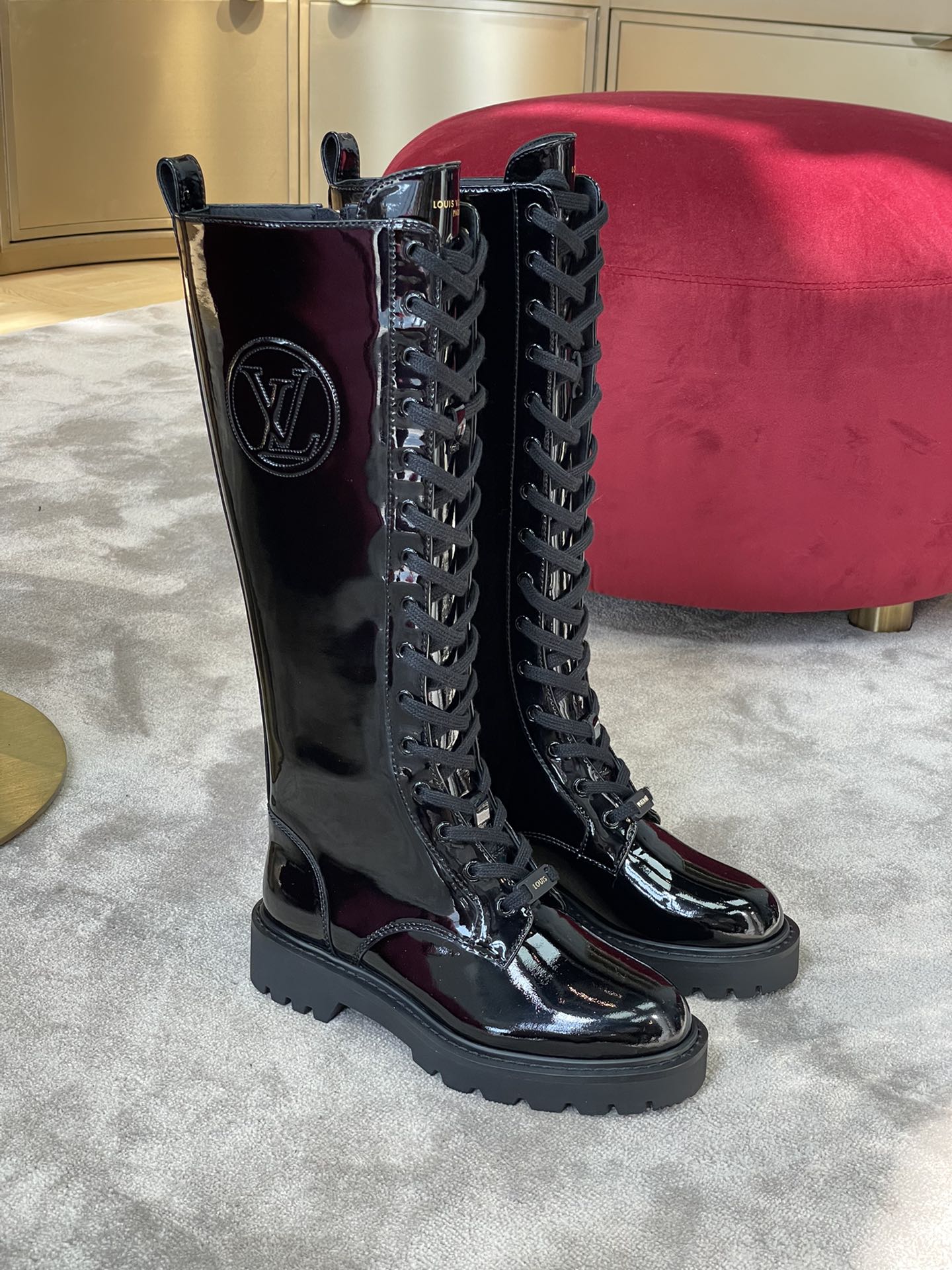 Louis Vuitton Boots Patent Leather Sheepskin Fall/Winter Collection LV Circle