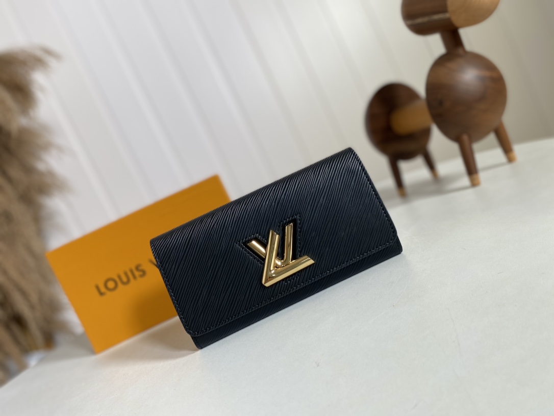 Louis Vuitton Wallet Black Gold Hardware Epi LV Twist M80690