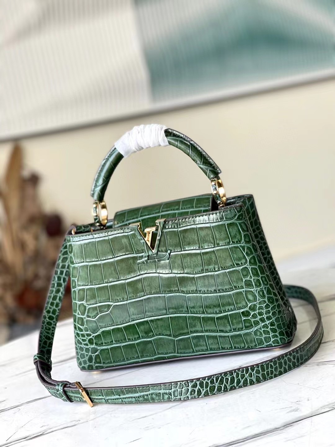 Louis Vuitton LV Capucines Bags Handbags Green Crocodile Leather Goat Skin Sheepskin Vintage N93163