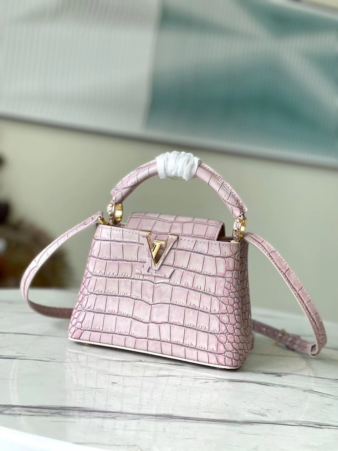 Louis Vuitton LV Capucines Bags Handbags Pink Crocodile Leather Goat Skin Sheepskin Vintage Mini N94227