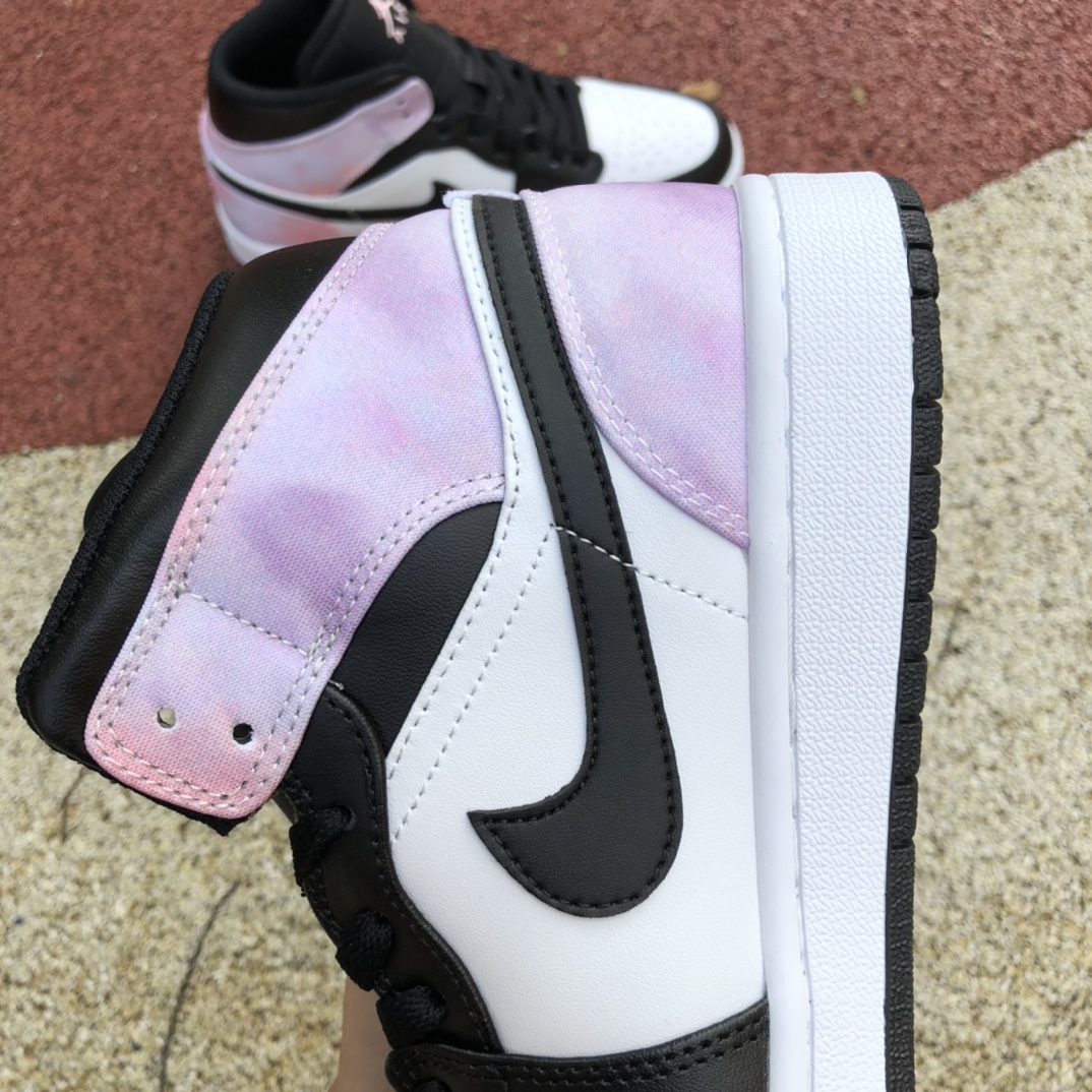 300  Air Jordan 1 Mid AJ1 黑白紫 扎染 男中帮休闲篮球鞋DM6216-001