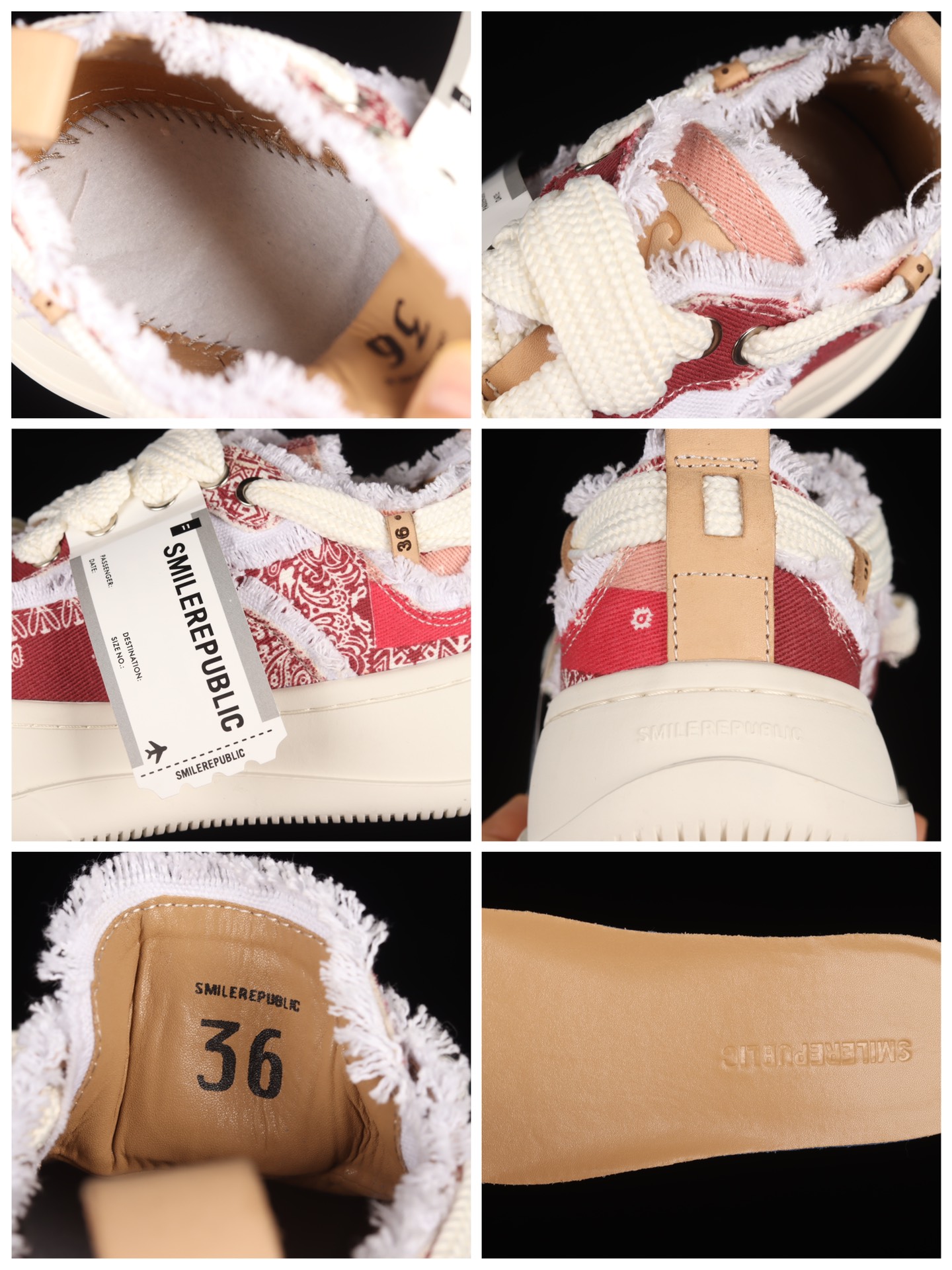 💰260纯原
SMILEREPUBLIC 檀健次 徐璐 程潇同款厚底开口笑帆布鞋
#系列以“SMILE”为灵感来源，捕捉潮流，主打柔软的帆布设计，有裁切的羊毛流苏与独特编织技艺
尺码：35 36 37 38 39 40 G.C3