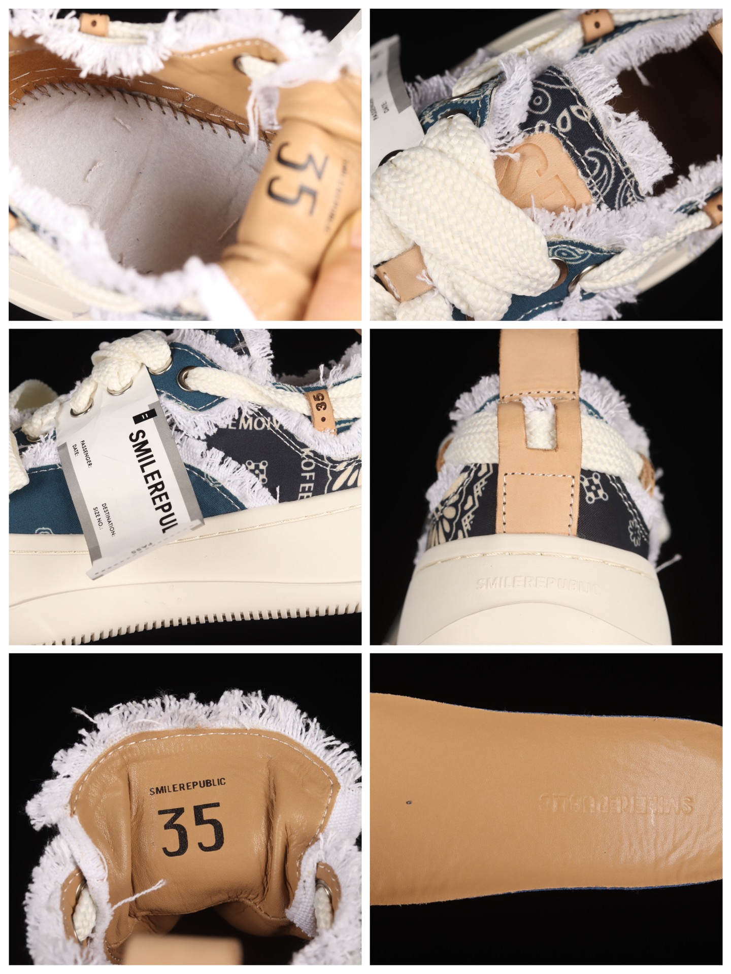 💰260纯原
SMILEREPUBLIC 檀健次 徐璐 程潇同款厚底开口笑帆布鞋
#系列以“SMILE”为灵感来源，捕捉潮流，主打柔软的帆布设计，有裁切的羊毛流苏与独特编织技艺
尺码：35 36 37 38 39 40 G.C3