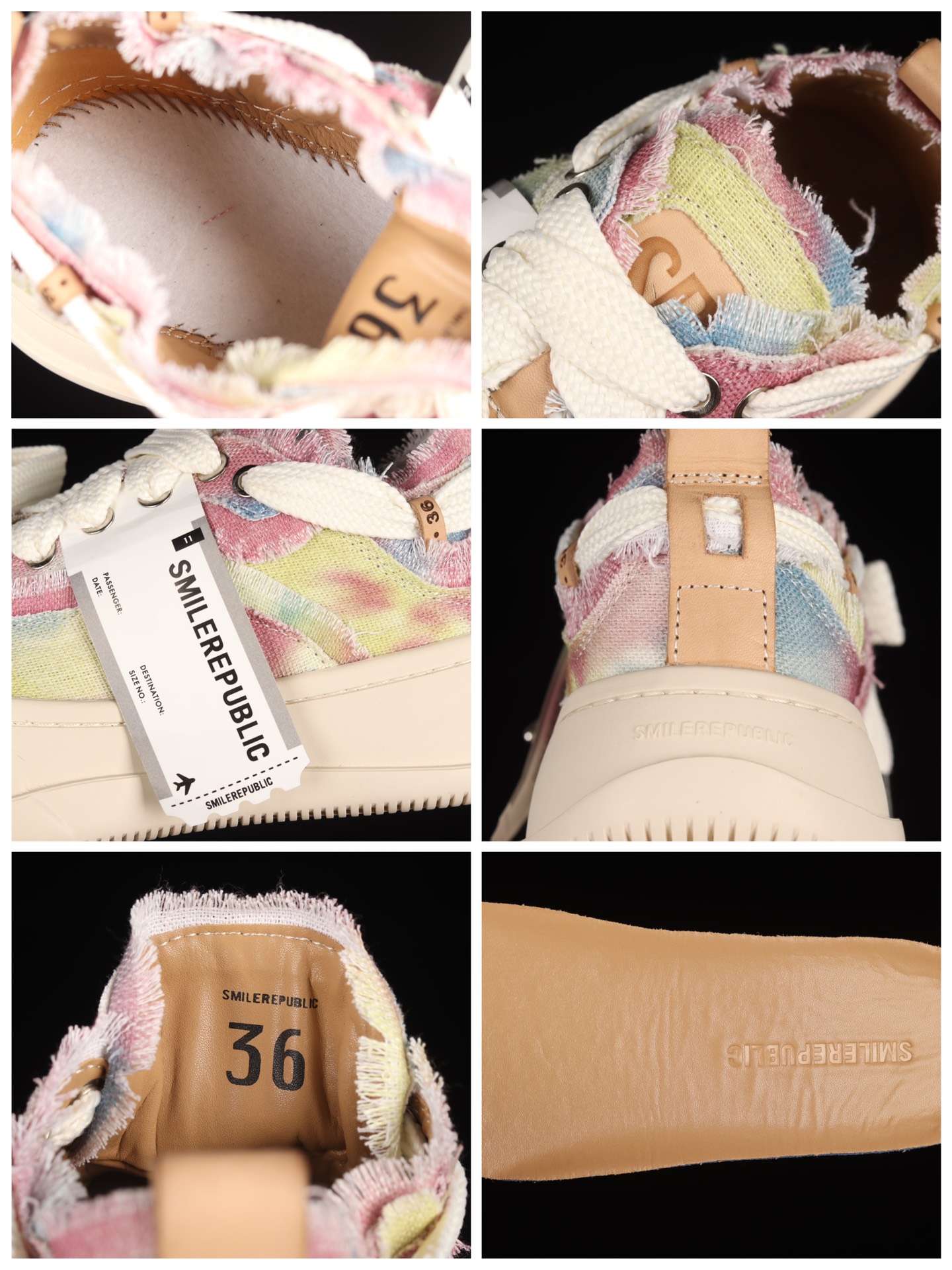 💰260纯原
SMILEREPUBLIC 檀健次 徐璐 程潇同款厚底开口笑帆布鞋
#系列以“SMILE”为灵感来源，捕捉潮流，主打柔软的帆布设计，有裁切的羊毛流苏与独特编织技艺
尺码：35 36 37 38 39 40 G.C3