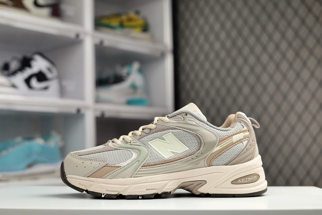 G5 综合版男女鞋真标半码制升级原楦原数据开发纸版采用同源一致优质纤维革与复合网眼布鞋面材质独立3层组合大底私模正确独立中底嵌入ABZORB缓震材质小红书穿搭款式，NB新百伦New Balance MR530系列复古老爹风网布跑步休闲运动鞋“浅大象灰”BD