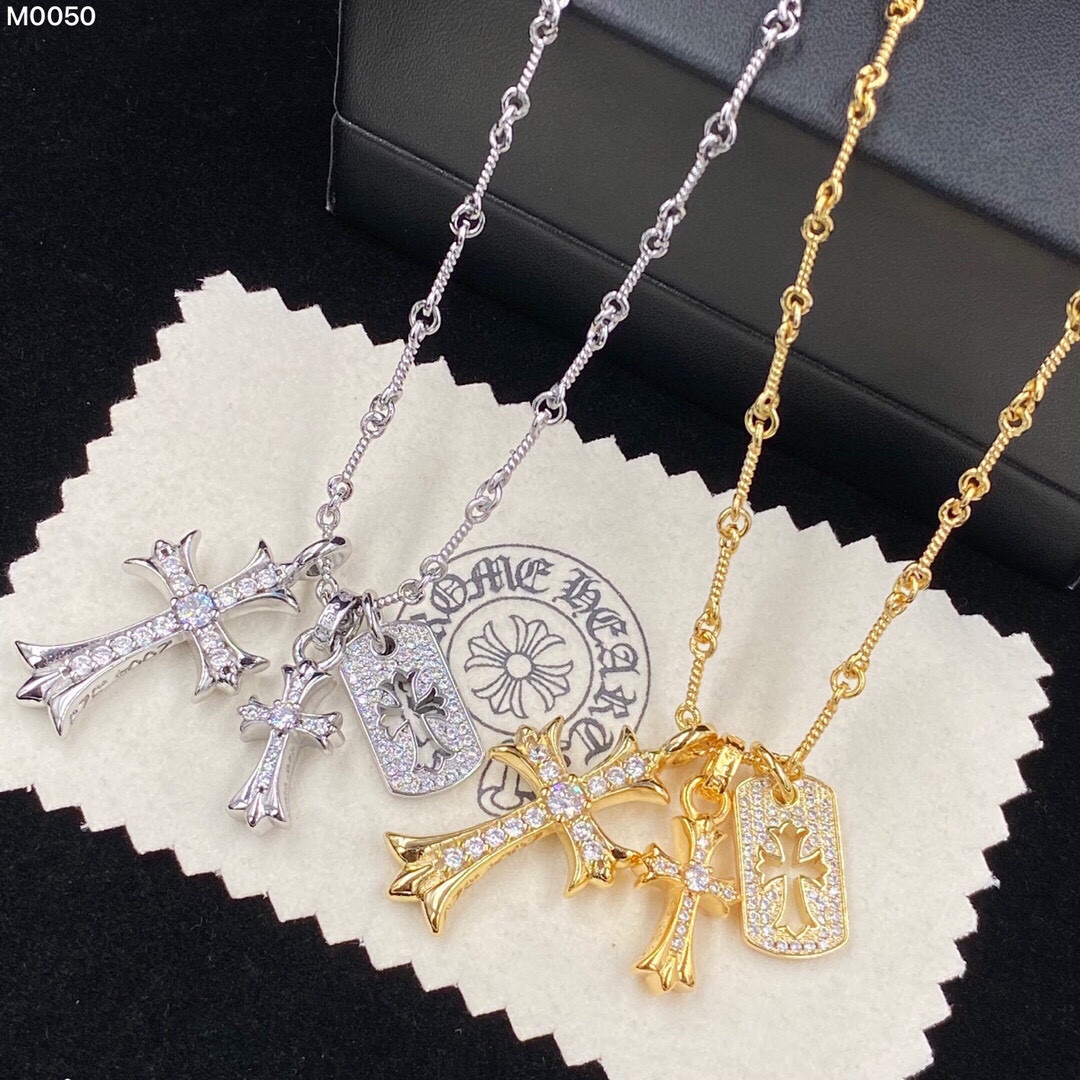 NO:588874,New Chrome Hearts Three-piece Cross Necklace Zhou Yangqing Same Necklace Silver, Gold, Jewelry Boutique, Chrome Hearts, Necklace19860909新款克罗心 三件套十字架项链 周扬青同款项链 银色,金色,饰品精品,chrome hearts,necklace,Jewelry