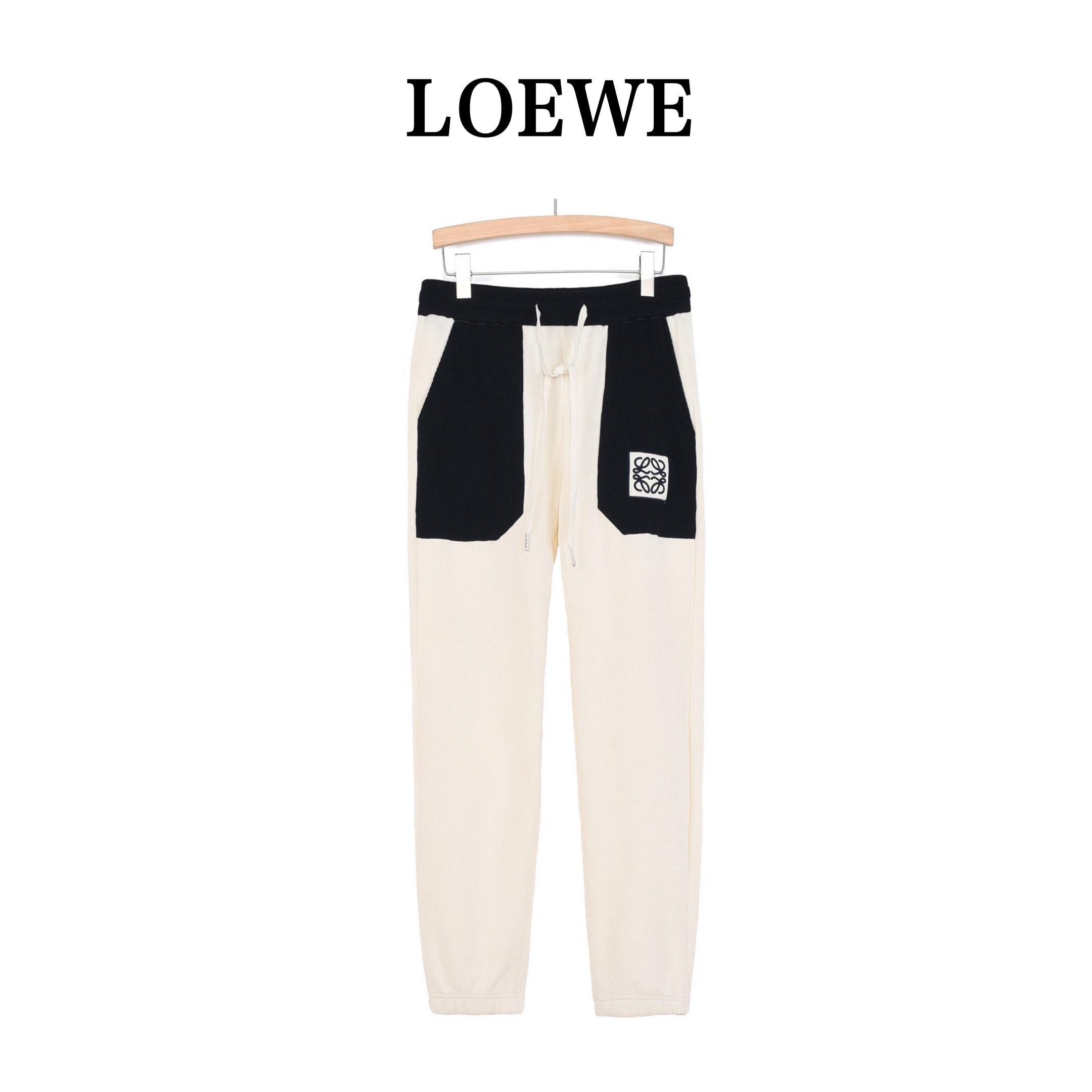 220 Loewe罗意威 22ss 大口袋龙猫拼色刺绣华夫格长裤