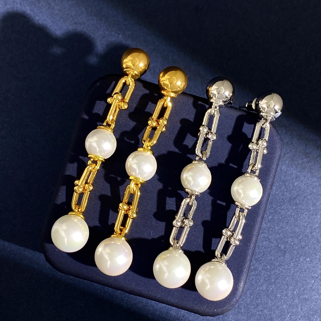 Tiffany HardWear earrings gold silver metal white pearl 6cm