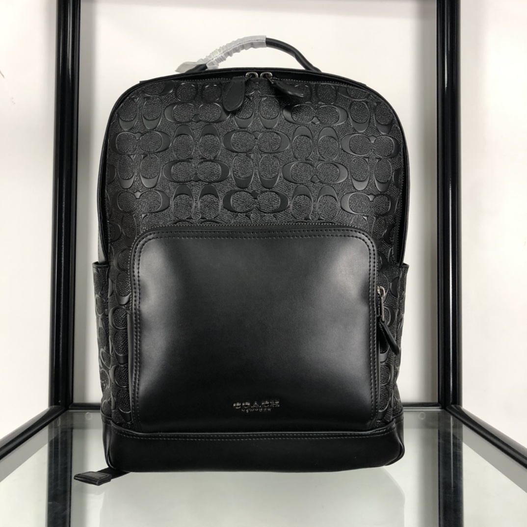 Coach coach/蔻驰男士双肩包 50719 头层牛皮立体压花浮雕男书包/背包/旅行包 双拉链
