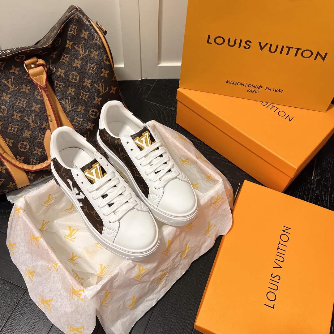 Louis Vuitton Skateboard Shoes Sneakers White Splicing Canvas Cowhide Rubber TPU Vintage Casual