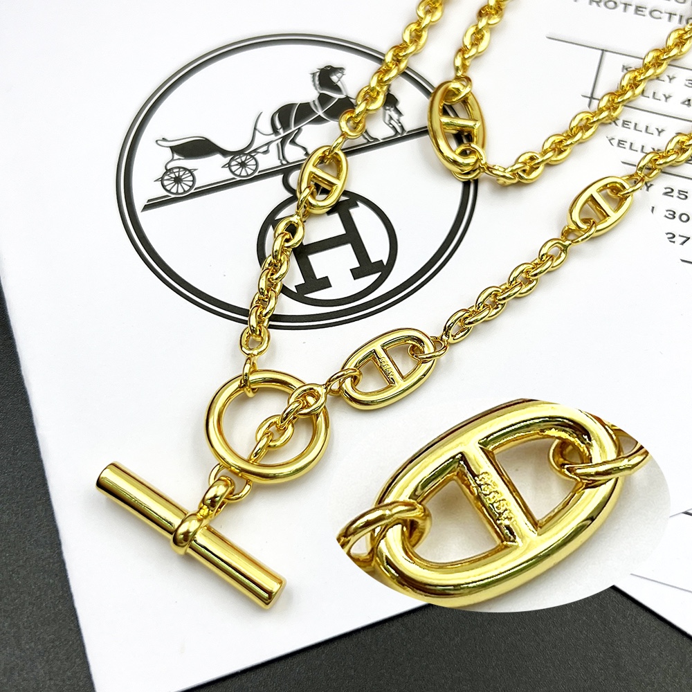 Collana Hermes Chaine d'Ancre in metallo color oro senza pietre preziose 80 cm