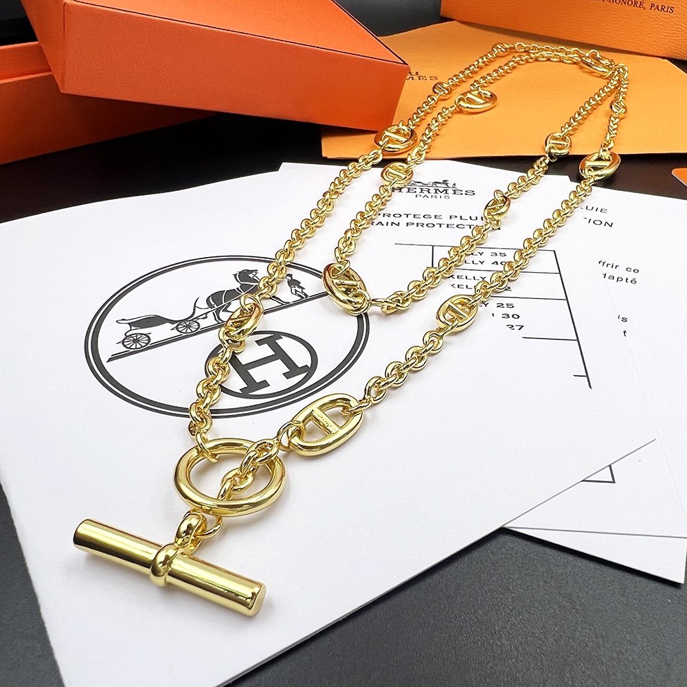 Collana Hermes Chaine d'Ancre in metallo color oro senza pietre preziose 80 cm