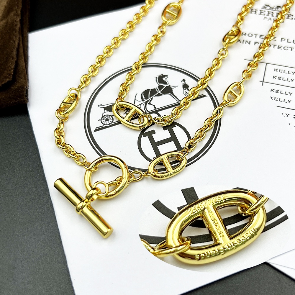 Collana Hermes Chaine d'Ancre in metallo color oro senza pietre preziose 80 cm