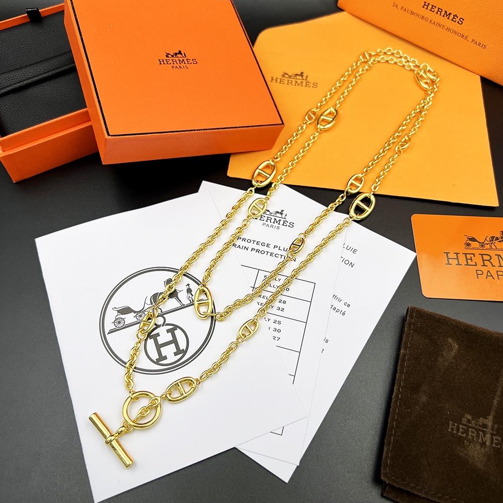 Collana Hermes Chaine d'Ancre in metallo color oro senza pietre preziose 80 cm