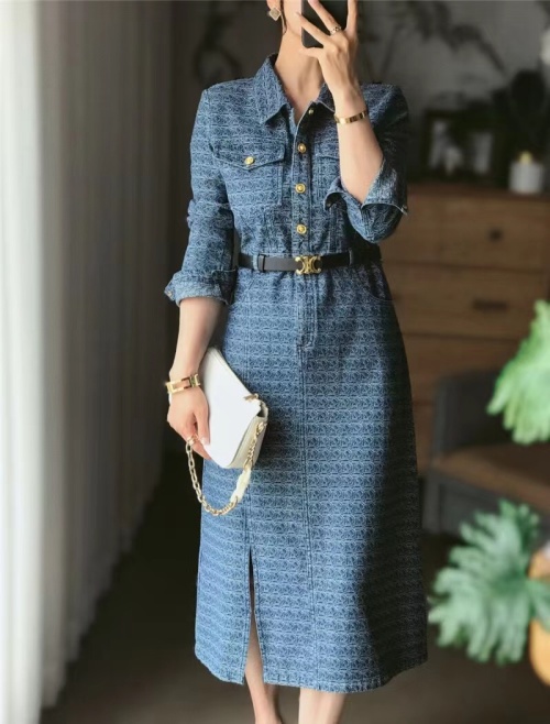 Elegant Denim Dress with Belt - Classic Chanel Inspired Style 1 Elegant Denim Dress with Belt - Classic Chanel Inspired Style