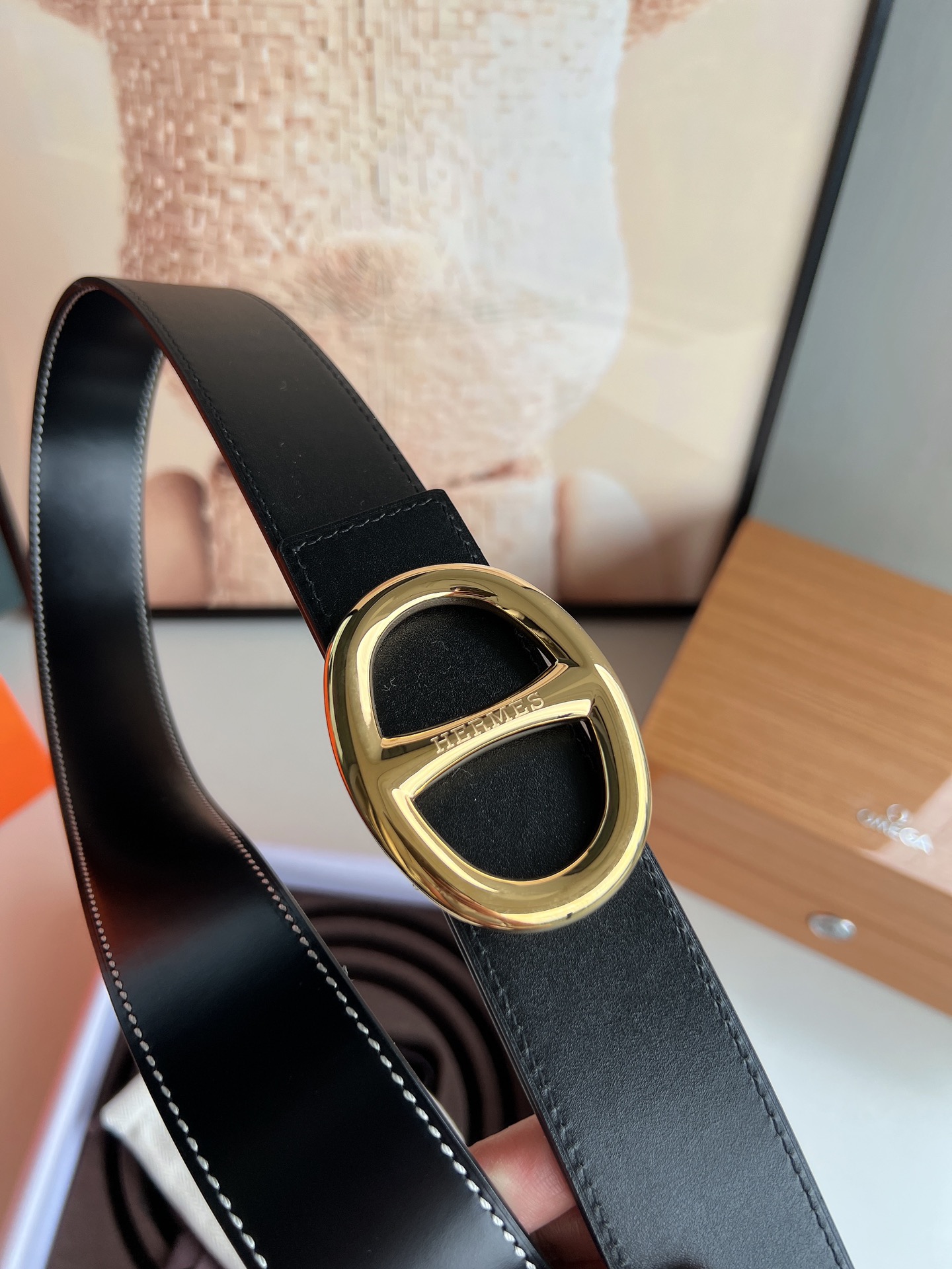 Hermès爱马仕   镂空金属扣双面用细腻牛皮腰带38mm