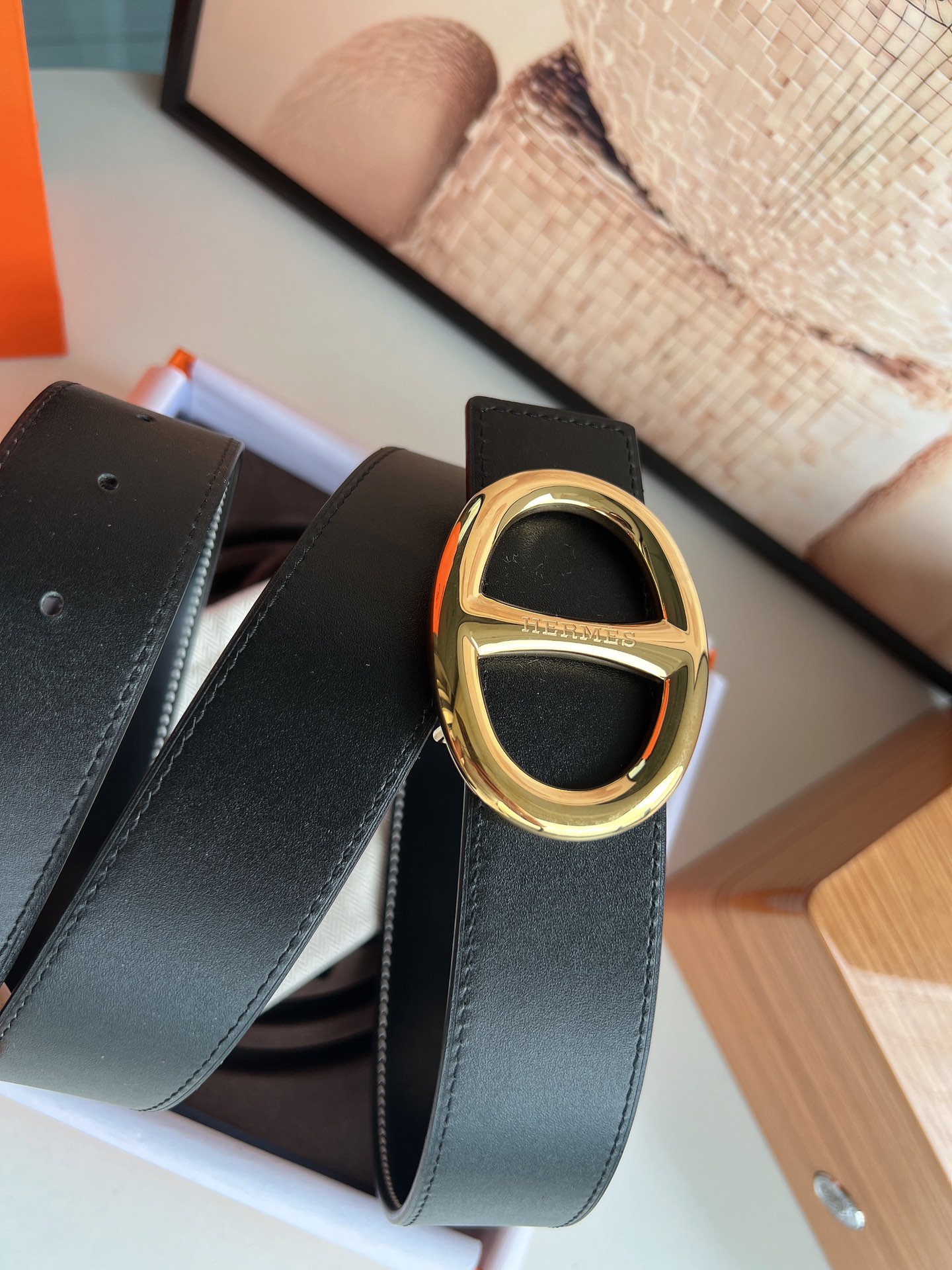 Hermès爱马仕   镂空金属扣双面用细腻牛皮腰带38mm