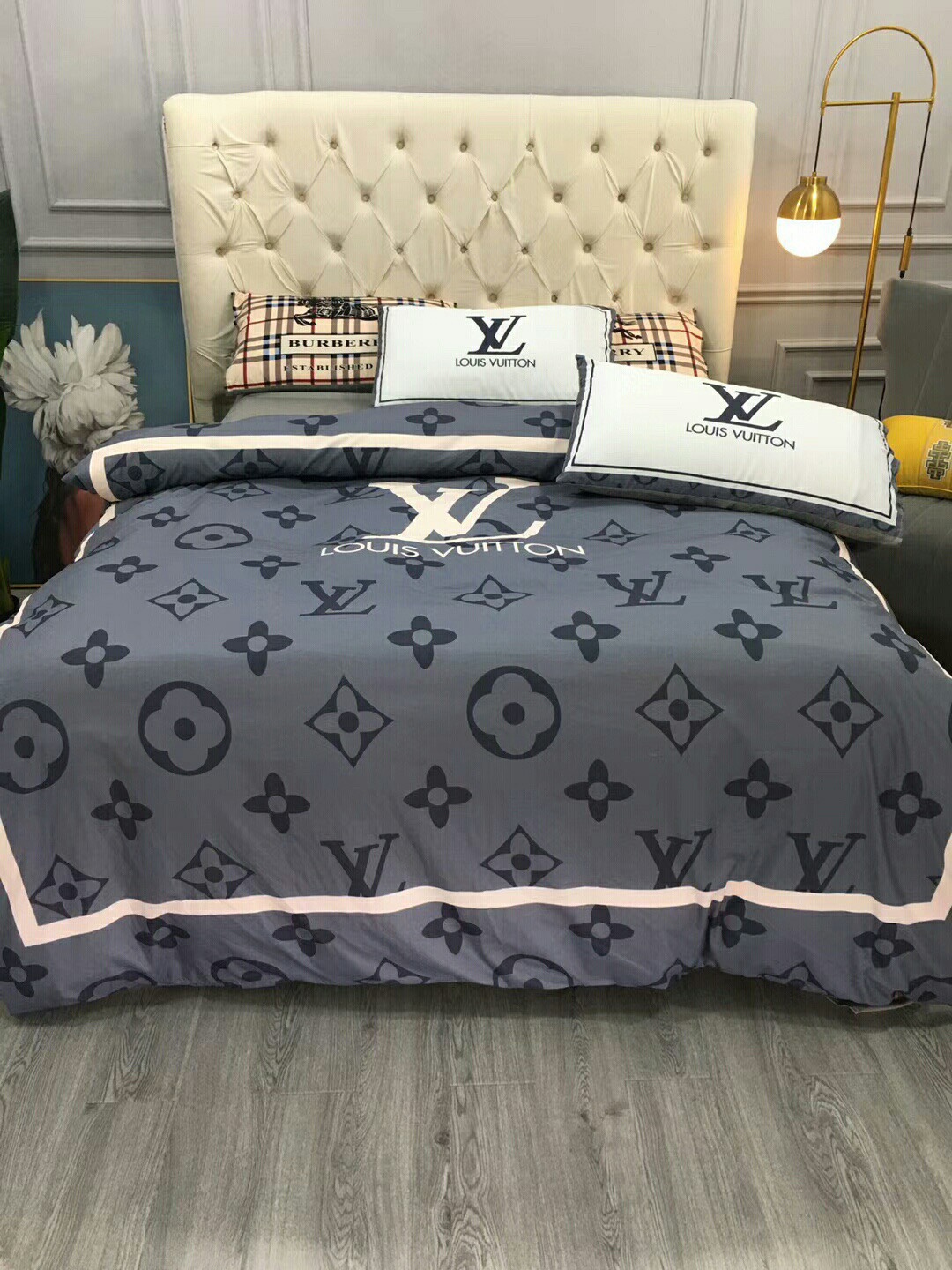 Luxury 4-Piece Bedding Set, Louis Vuitton and Burberry Inspired Design