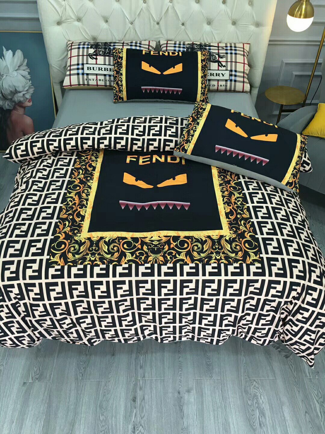 Fendi Inspired Cotton Bedding Set - Premium Quality, Stylish Design, Soft & Durable