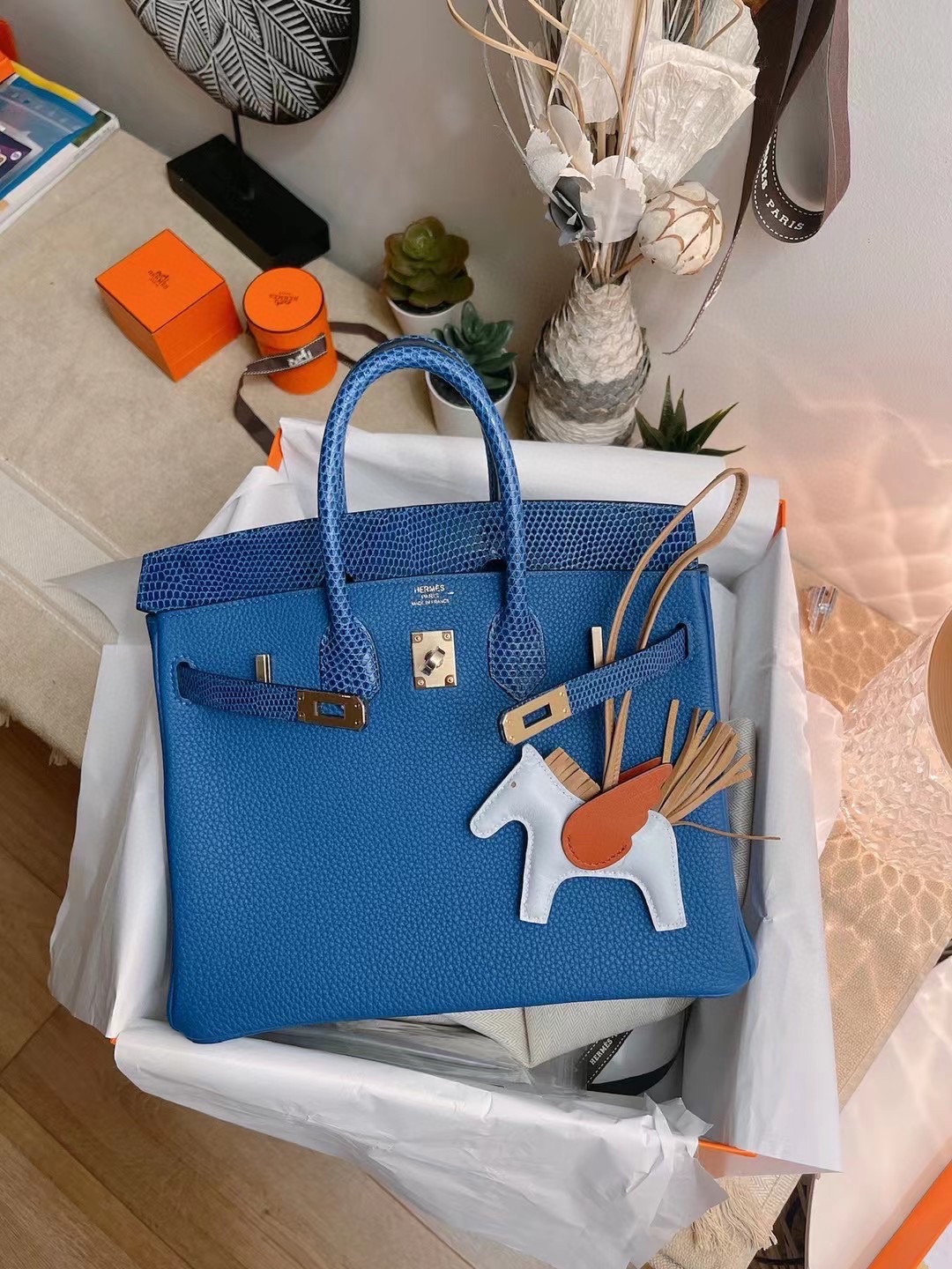 Hermes Birkin Sacs À Main Bleu Quincaillerie en or