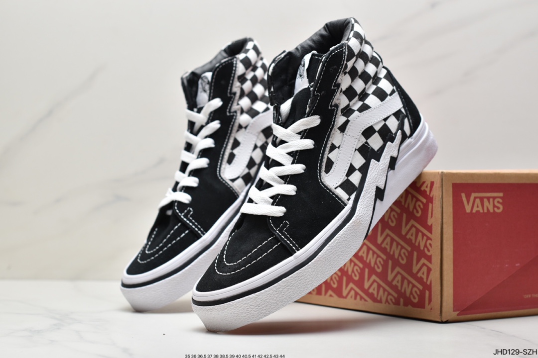 VANS high-top SK8-HI black and white checkerboard lightning pattern men's and women's shoes canvas shoes board shoes VN0A5JIVA04