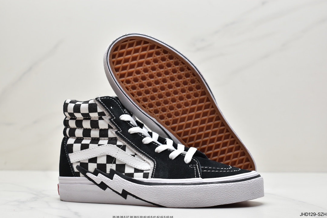 VANS high-top SK8-HI black and white checkerboard lightning pattern men's and women's shoes canvas shoes board shoes VN0A5JIVA04