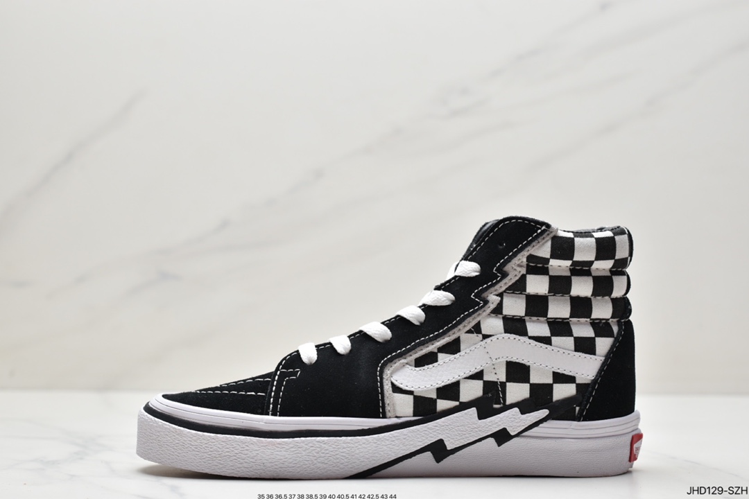 VANS high-top SK8-HI black and white checkerboard lightning pattern men's and women's shoes canvas shoes board shoes VN0A5JIVA04