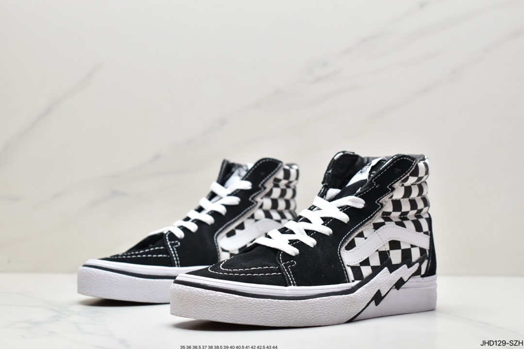 VANS high-top SK8-HI black and white checkerboard lightning pattern men's and women's shoes canvas shoes board shoes VN0A5JIVA04