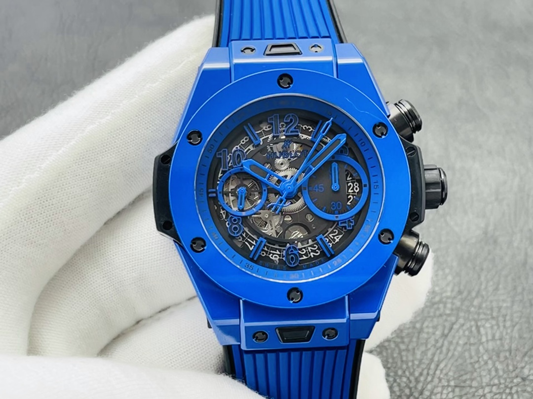 Hublot Big Bang Orologio da Polso Blu Openwork Gomma 7750 Movement Cinturino in gomma