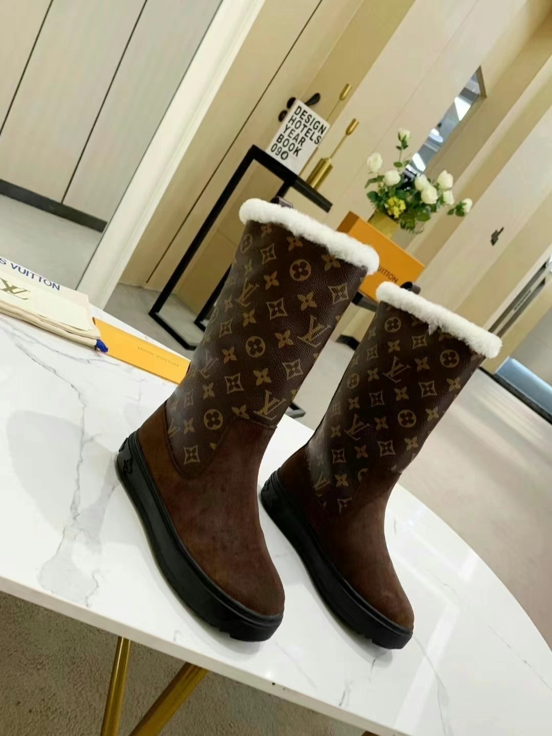 Louis Vuitton Bottes De Neige Genuine Leather Lambswol Laine Collection automne – hiver Fashion