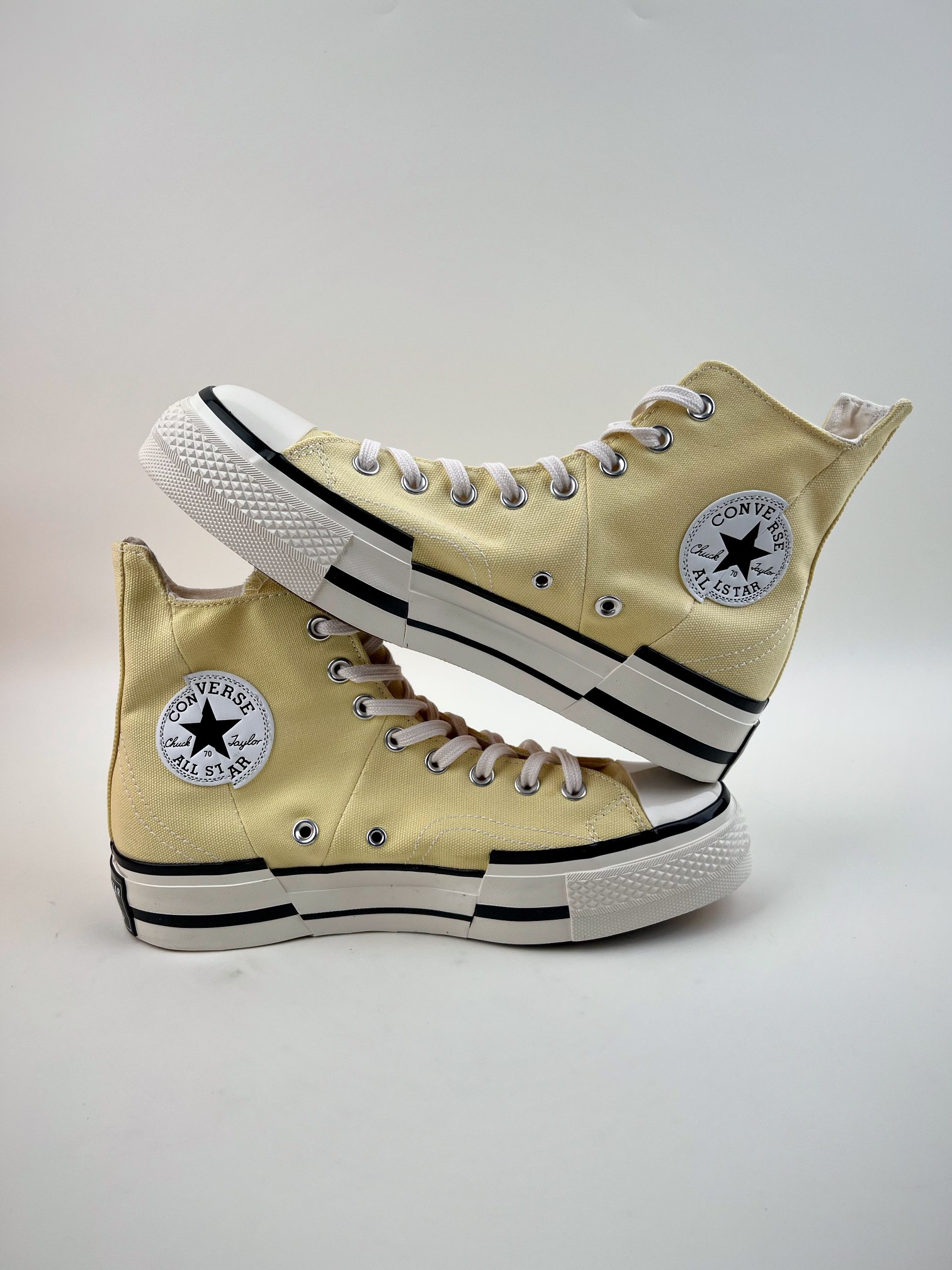 180 匡威Converse Chuck Taylor All Star 1970s High Plus"Light Yellow/White"帆布浅黄白不对称解构A00740C