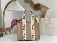 Chloe Handbags Tote Bags Apricot Color Black Orange White Canvas Cotton Linen Woody Casual