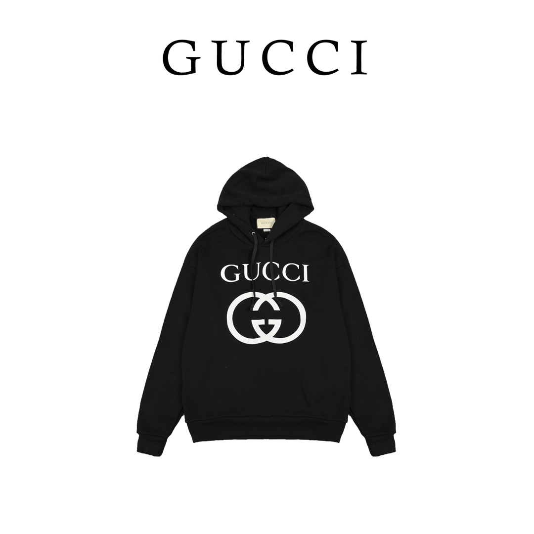 Gucci古驰 22Fw 双G互扣印花连帽卫衣