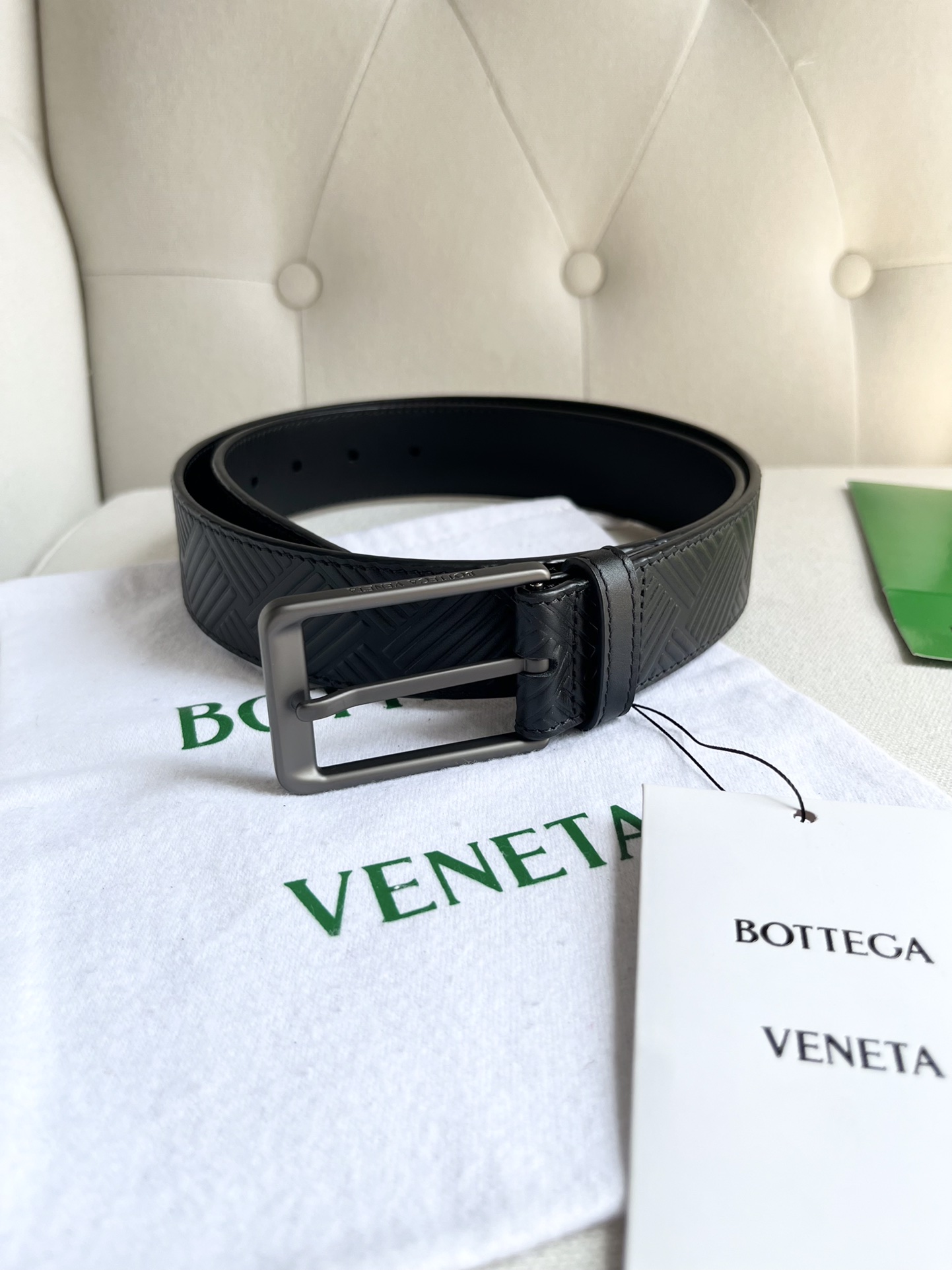 Original Bv new men's Italian calfskin belt embossed intreccio large weave texture high-end elegant personali…