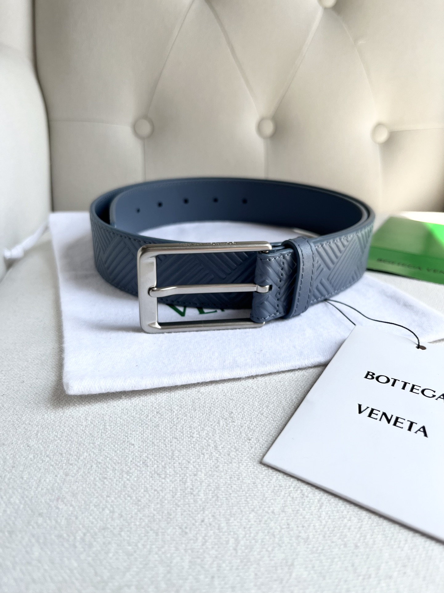 Original Bv new men's Italian calfskin belt embossed intreccio large weave texture high-end elegant personali…