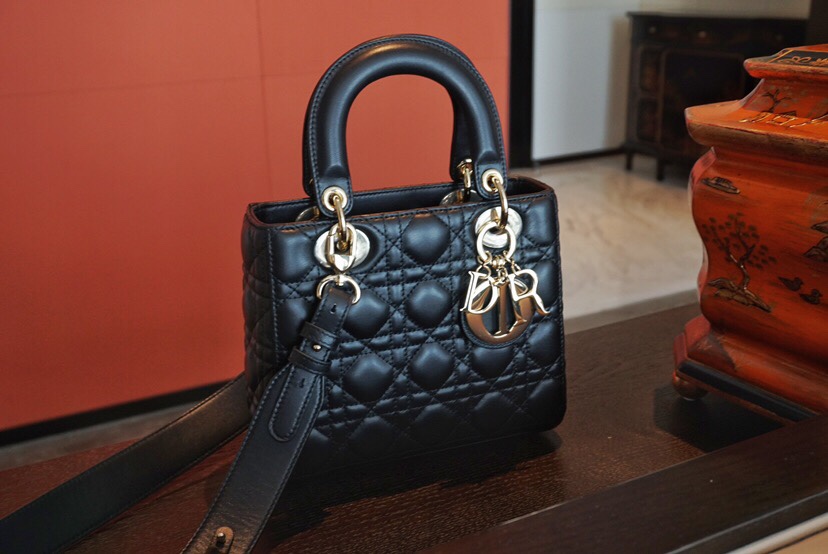 Dior Lady Handbags Crossbody & Shoulder Bags Black Gold Hardware Sheepskin